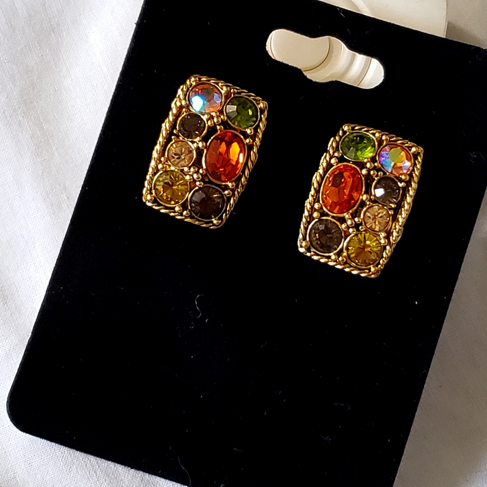 Multi Colored Stone  Clip on Earings